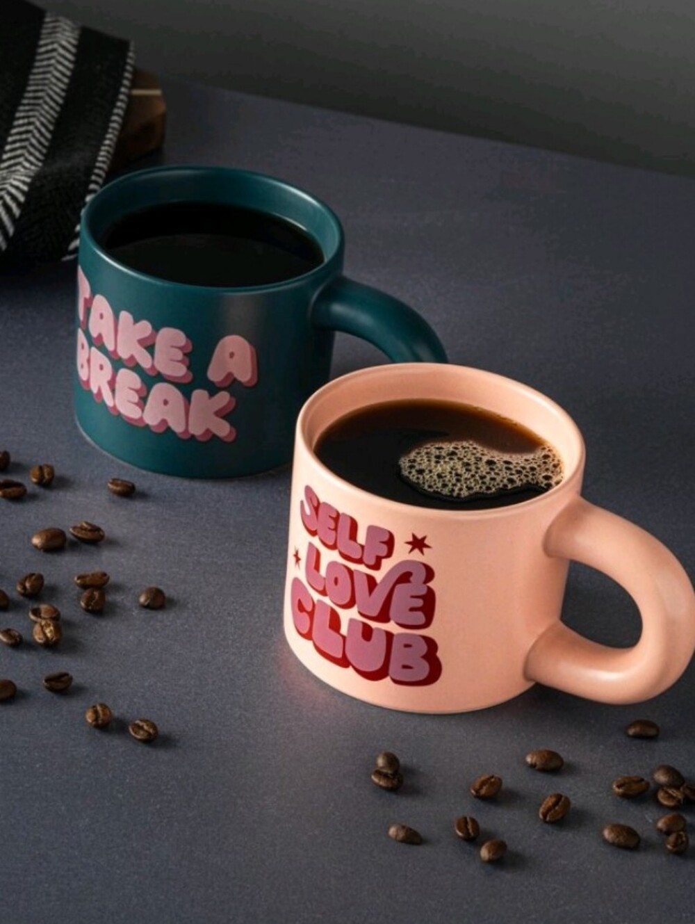Self Love Club & Take a Break Ceramic Mug Duo - Peach and Teal